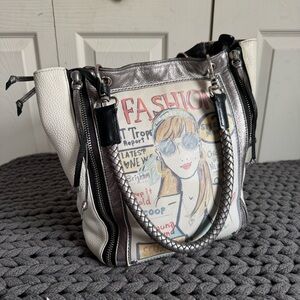 Brighton Graphic Tote Bag - White and Silver